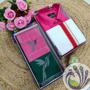 Elite Bridal Kupura Silk Saree with Cotton Shirt & Silk Cotton Dhoti Matching Set